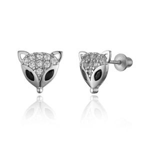 Sterling Silver Rhodium Plated Fox Face Earrings